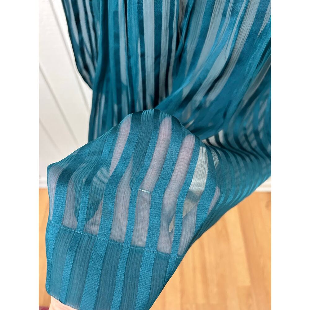 BCBG Maxazaria Teal Lace Sheer Stripe Babydoll Dress Long Sleeve S - Picture 3 of 9